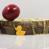 Yellow Opal Duck Pendant Necklace with CZ Eye - 925 Silver Chain