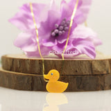 Yellow Opal Duck Pendant Necklace with CZ Eye - 925 Silver Chain