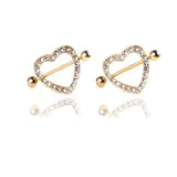 Golden Double Layer Nipple Piercing Heart Rhinestone Jewelry
