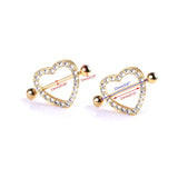 Golden Double Layer Nipple Piercing Heart Rhinestone Jewelry