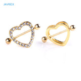 Golden Double Layer Nipple Piercing Heart Rhinestone Jewelry