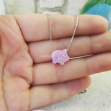 Pink Fire Pig Opal Necklace 925 Sterling Silver Chain Pendant