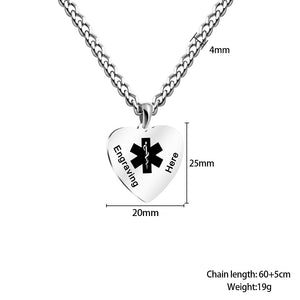 Custom Medical Alert Necklace Stainless Steel ID Necklace
