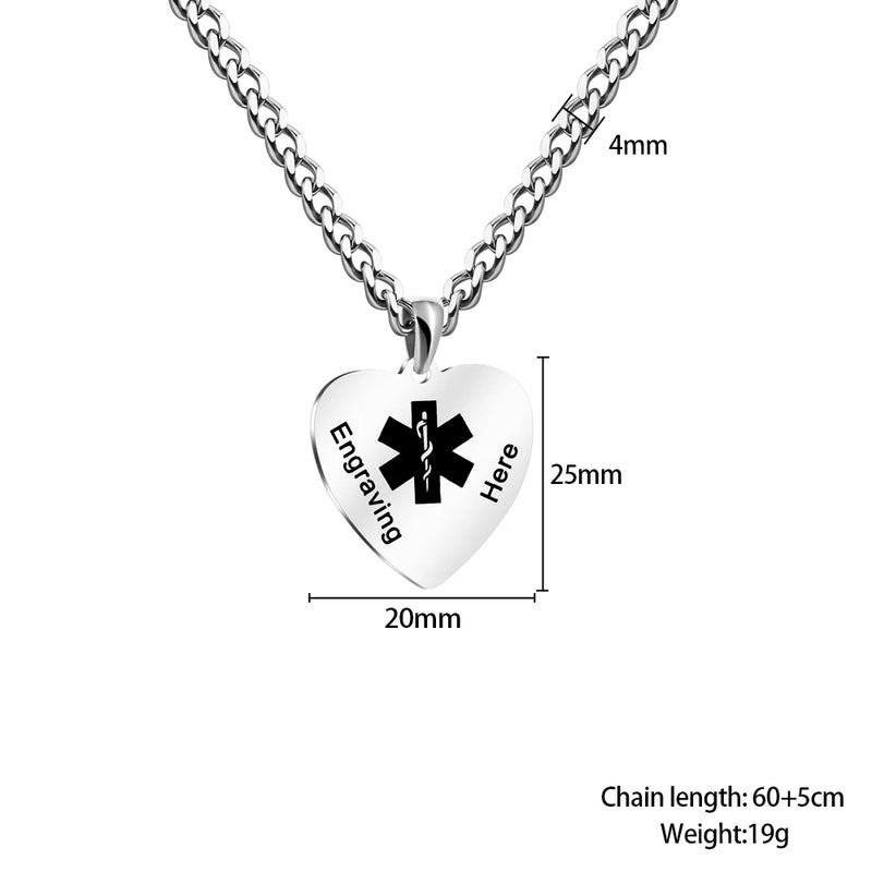 Custom Medical Alert Necklace Stainless Steel ID Necklace