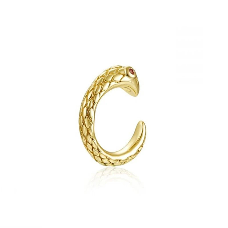 24K Gold/925 Silver Snake Shaped Clip Earrings for Women