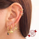 24K Gold/925 Silver Snake Shaped Clip Earrings for Women