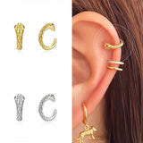 24K Gold/925 Silver Snake Shaped Clip Earrings for Women