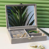 Portable Velvet Jewelry Storage Box with Mirror, Earrings Ring Bracelet Necklace