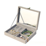Portable Velvet Jewelry Storage Box with Mirror, Earrings Ring Bracelet Necklace