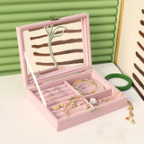 Portable Velvet Jewelry Storage Box with Mirror, Earrings Ring Bracelet Necklace