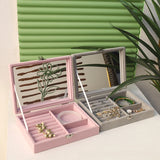 Portable Velvet Jewelry Storage Box with Mirror, Earrings Ring Bracelet Necklace