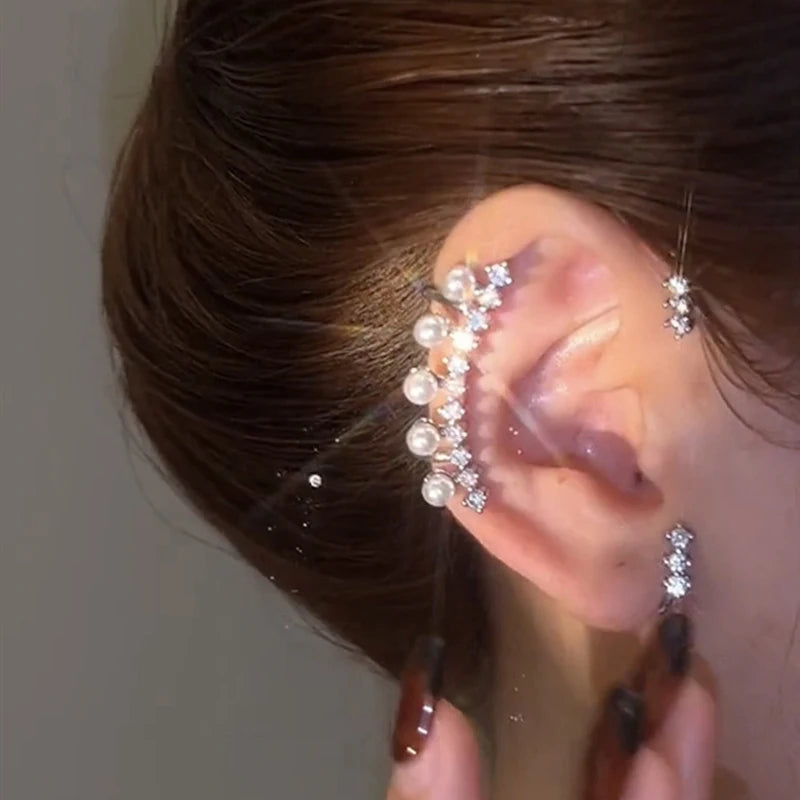 Punk Hip Hop Metal Ear Cuff Rhinestone Wings No Pierced Ear Clip