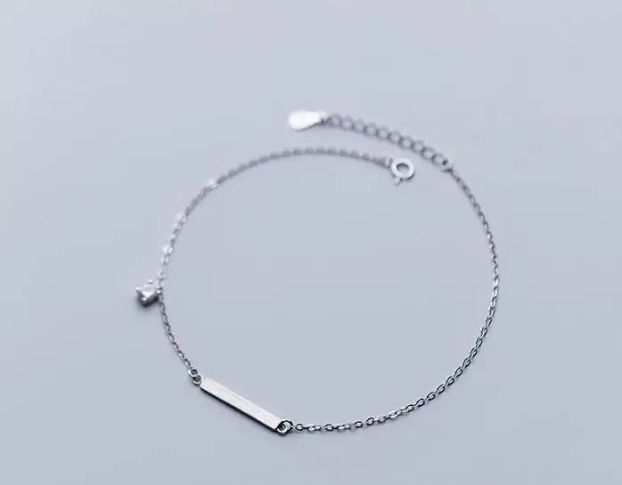 925 Sterling Silver Zirconia Lucky Straight Bar Chain Anklet Bracelet