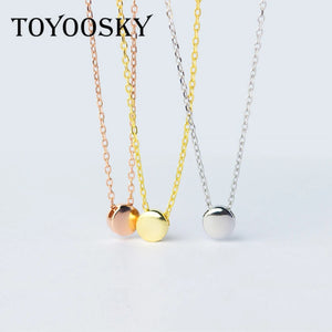 Real 925 Sterling Silver Lucky Round Bean Pendant Necklace Chain Rose