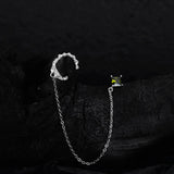 925 Silver Emerald Ear Cuff Tassel Earrings