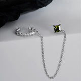 925 Silver Emerald Ear Cuff Tassel Earrings