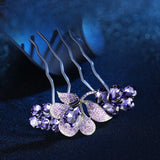 Rhinestone Hairpin Crystal Four-Tooth Hair Fork Floral Comb Bridal Headwear