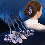 Rhinestone Hairpin Crystal Four-Tooth Hair Fork Floral Comb Bridal Headwear