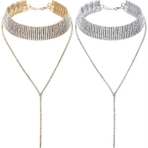 Rhinestones Choker Y Necklace Body Chain Women Girls Crystal Wedding Jewelry