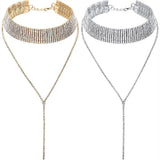 Rhinestones Choker Y Necklace Body Chain Women Girls Crystal Wedding Jewelry