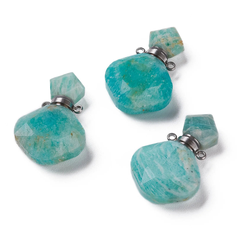Rhombus Amazonites Perfume Bottle Pendant for Necklace