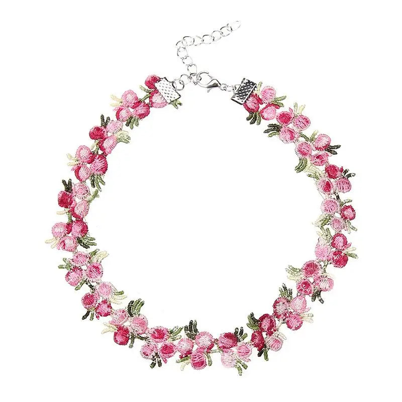 Romantic Flower Charms Necklace Choker for Women Girls - Lace Jewelry