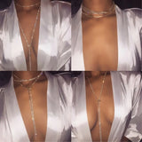 Layered CZ Necklace Body Chain Silver Rhinestone Choker for Women