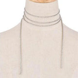 Layered CZ Necklace Body Chain Silver Rhinestone Choker for Women