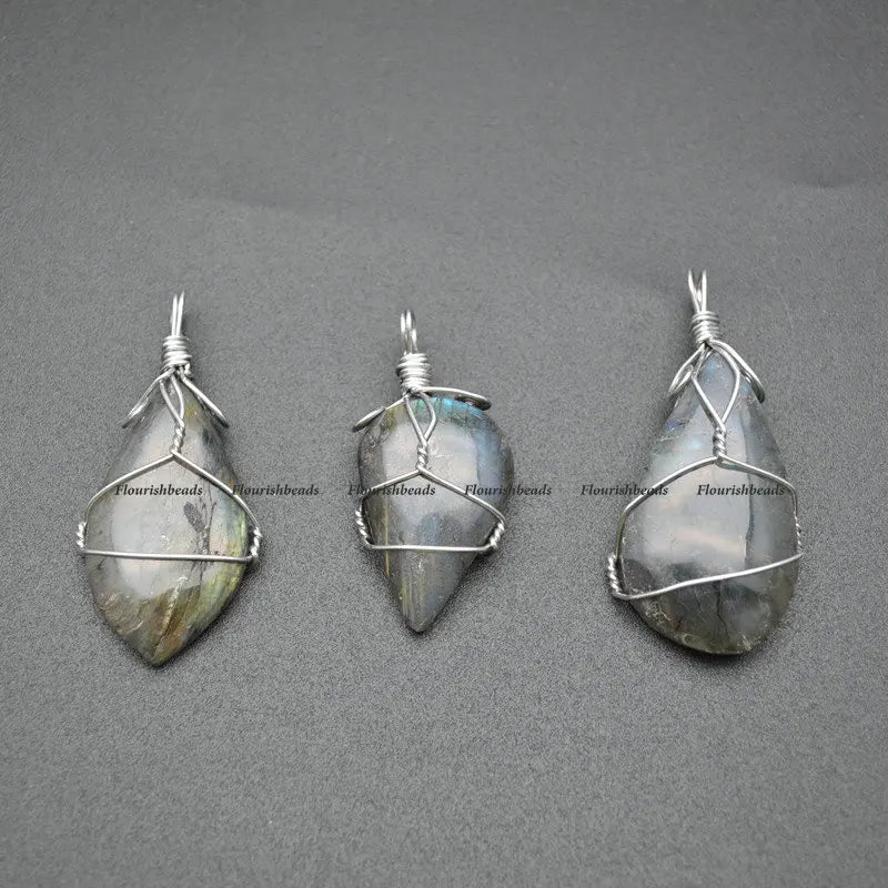 Labradorite Wire Wrapped Stone Pendant