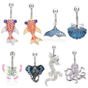 Colorful Crystal Gem Octopus Belly Bar Navel Piercing