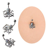 Colorful Crystal Gem Octopus Belly Bar Navel Piercing