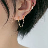 Unisex Crystal Zircon Double Ear Pierced Earrings Long Chain Hoop Earring