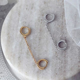 Unisex Crystal Zircon Double Ear Pierced Earrings Long Chain Hoop Earring