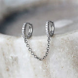 Unisex Crystal Zircon Double Ear Pierced Earrings Long Chain Hoop Earring