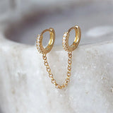 Unisex Crystal Zircon Double Ear Pierced Earrings Long Chain Hoop Earring