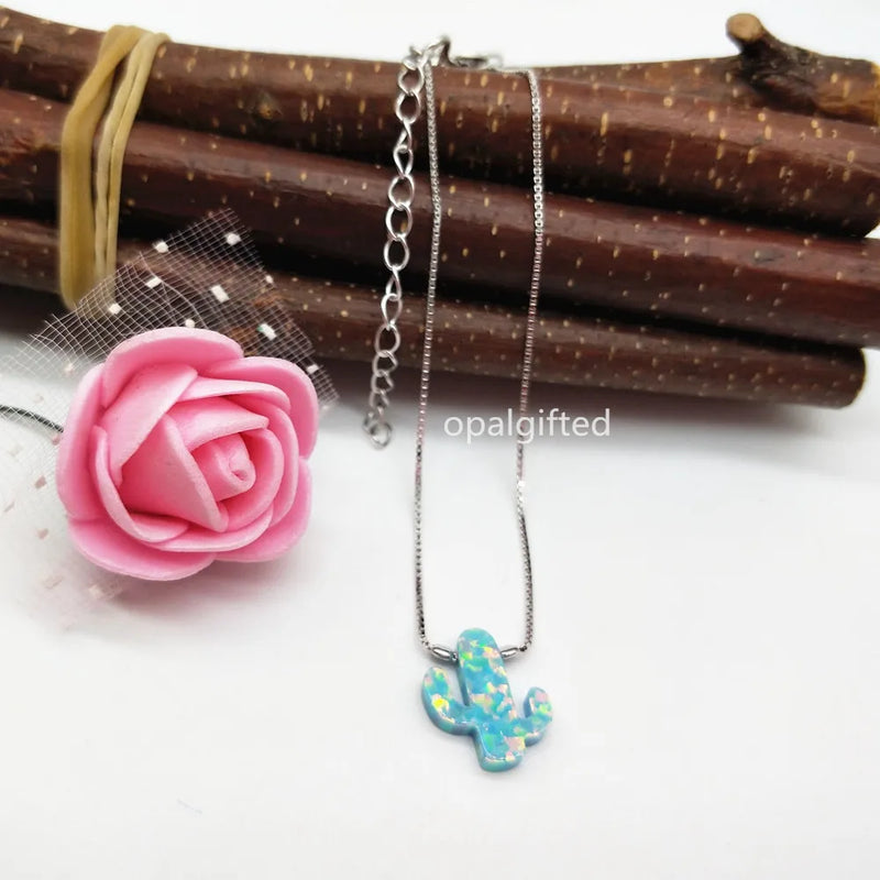Opal Cactus Bracelet - Silver/Gold - Synthetic Opal Jewelry