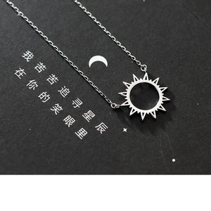 Women's 925 Silver White Sun Pendant Necklace Gift