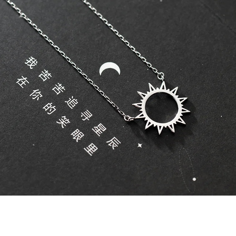 Women's 925 Silver White Sun Pendant Necklace Gift