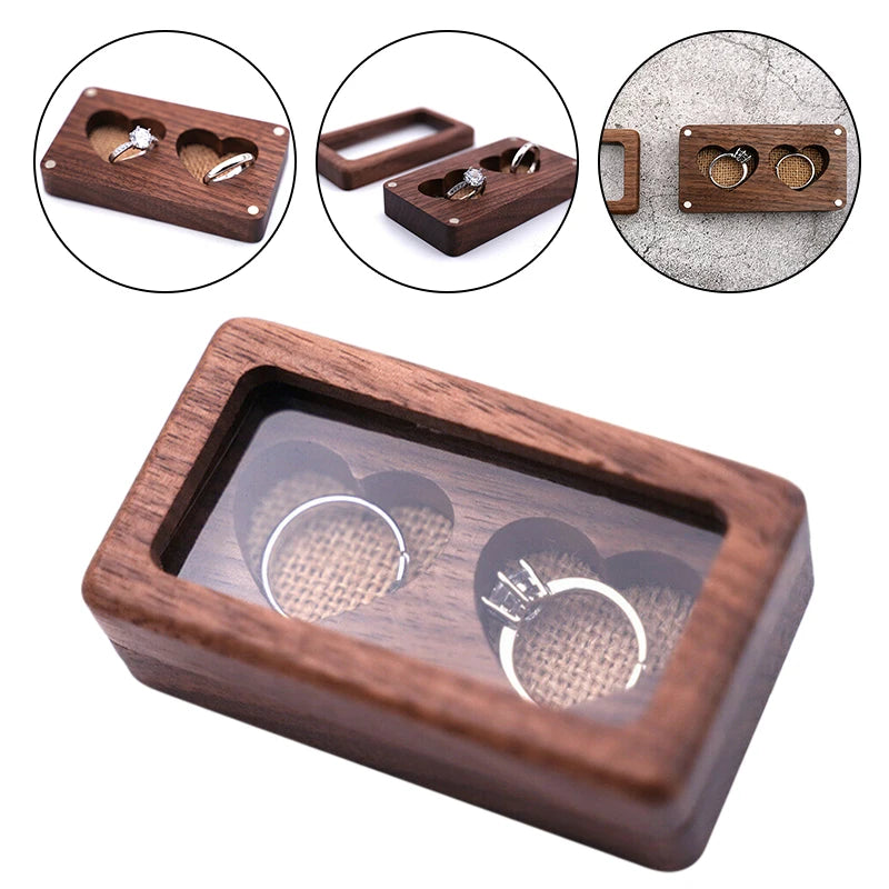 Wooden Heart Shape Ring Box - Couple Engagement Wedding Gift Case