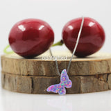 Pink Fire Opal Butterfly Pendant Necklace 925 Sterling Silver Jewelry