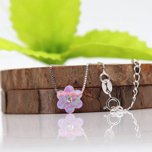 10mm Purple Fire Opal Flower Pendant Necklace 925 Sterling Silver Jewelry