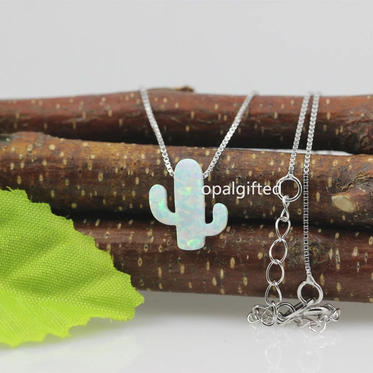 11*13mm Light Green Cactus Opal 925 Sterling Silver Necklace