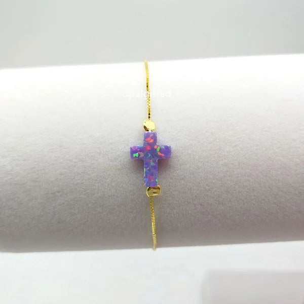 9*12mm OP38 Purple synthetic Opal cross Bracelet