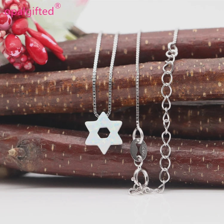 10mm Dark Blue/White Star of David Opal Necklace Women Jewelry