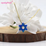 10mm Dark Blue/White Star of David Opal Necklace Women Jewelry