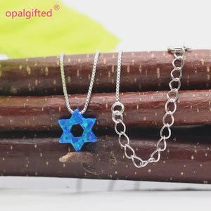 10mm Dark Blue/White Star of David Opal Necklace Women Jewelry