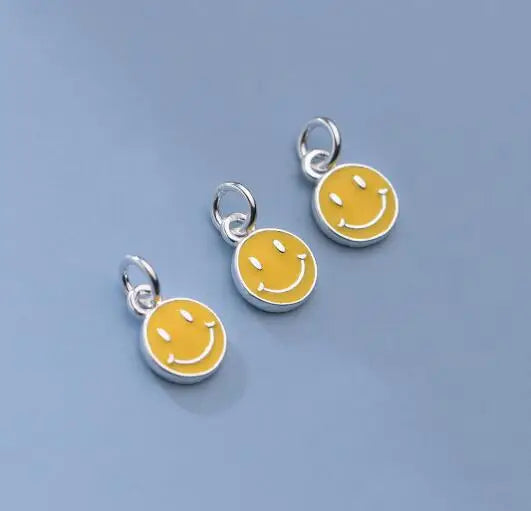 925 Silver Smile Face Round Charms 6mm Fancy Jewelry Pendant DIY