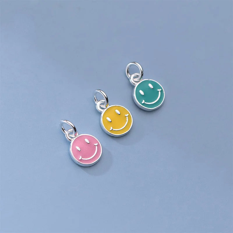 925 Silver Smile Face Round Charms 6mm Fancy Jewelry Pendant DIY