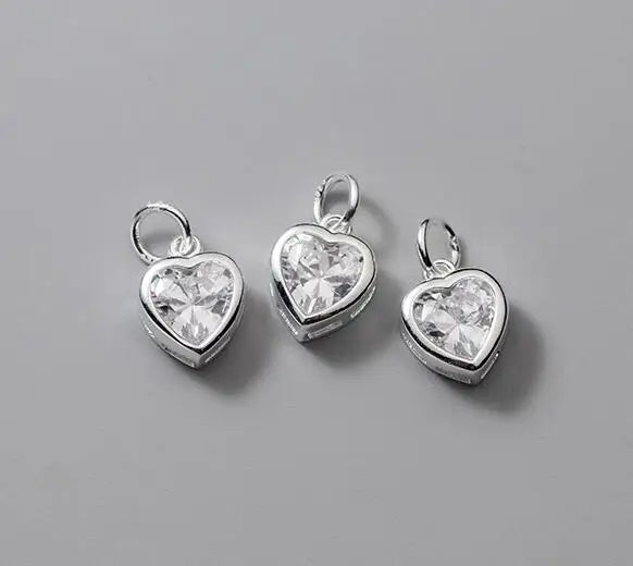 925 Silver Colorful Zircon Heart Charms Women Pendants DIY Jewelry