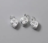 925 Silver Colorful Zircon Heart Charms Women Pendants DIY Jewelry